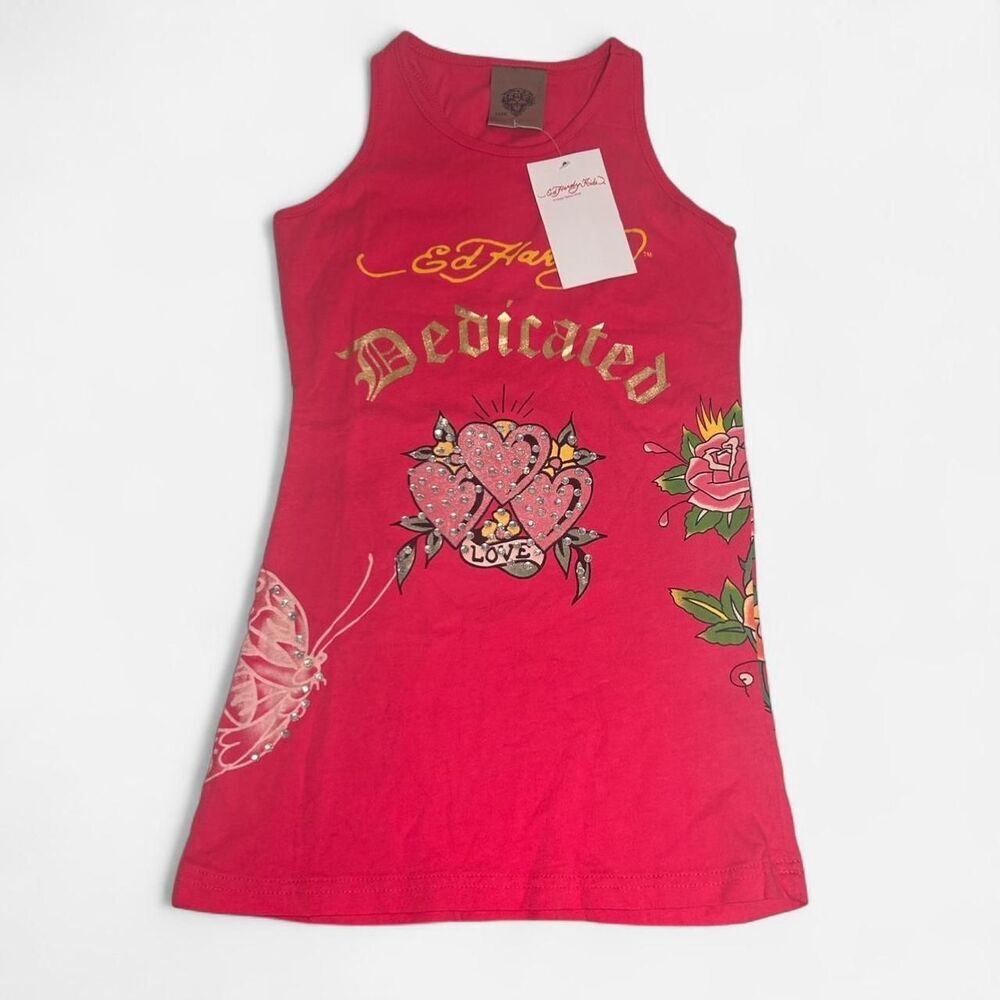 Ed Hardy Kids Pink Graphic Tank/Dress Size 6 | Y2K Tattoo Girlcore